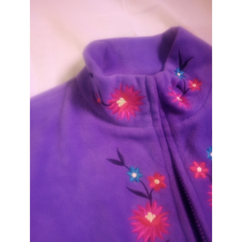 Susan Graver Style Small Purple Fleece Floral Embroidered Zip Jacket Long - Picture 9 of 9
